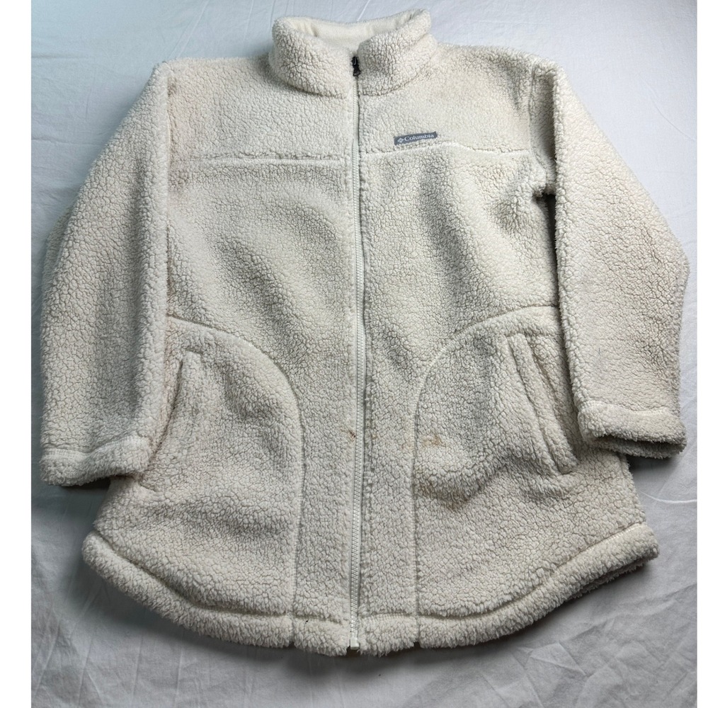 Columbia Womens XL Cream Sherpa Fleece Full Zip Jacket High Pile Mock Neck A-9